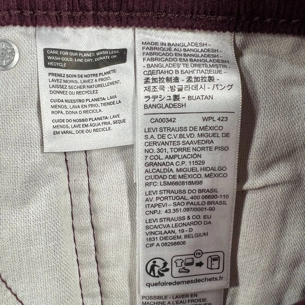 Levis 505 Corduroy Jeans Mens 38x32 Purple 5 Pocket Regular Fit Stretch New